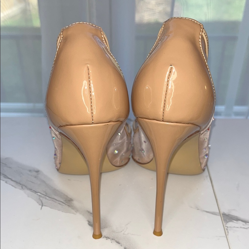 Rhinestone Nude Patent Leather & Mesh Heels - Size 42 - Picture 9 of 11